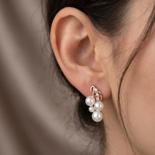 گوشواره ژوپینگ مدل حلقه ای طرح مروارید انگوری